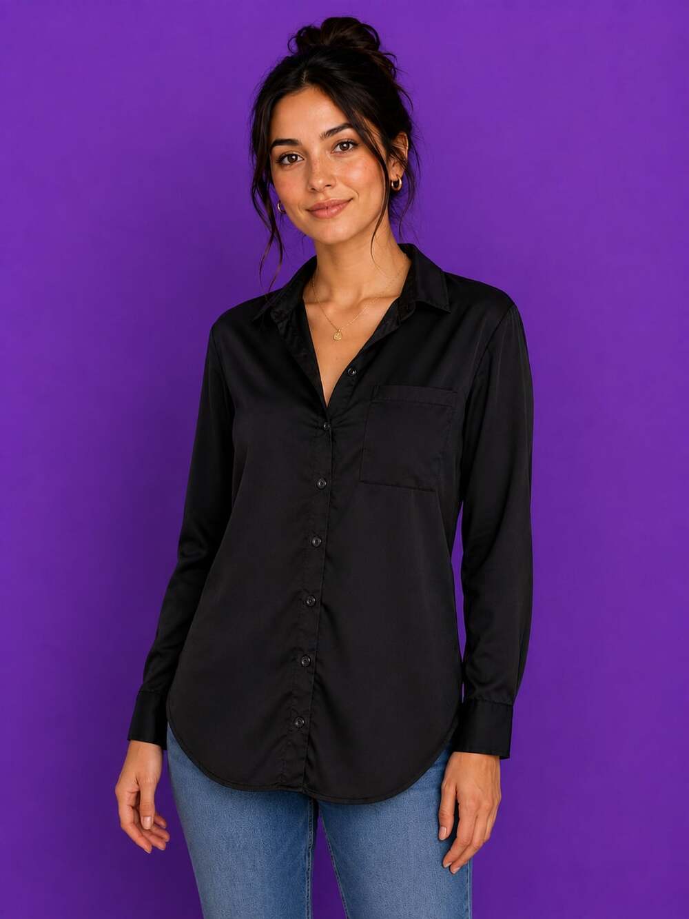 Nasty Gal Collection Women's Satin Button-Down Long Sleeve Shirt